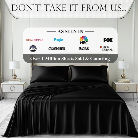 20- Satin 4 Piece Luxury Silky Queen Size Bedding Set 15" Deep - Picture 7 of 8